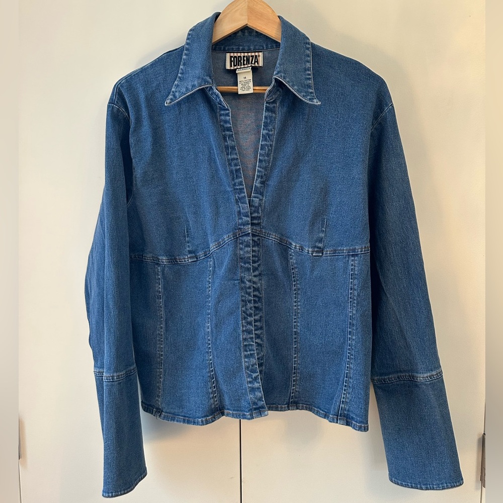 Vintage denim chambray collared shirt FORENZA 98% cotton